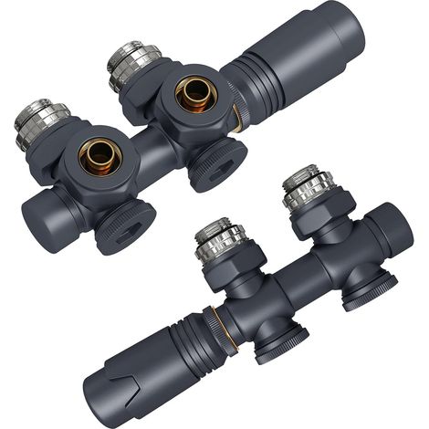 2 Pièces Robinet Thermostatique, Laiton, Filetage G 1/2, Anthracite, Pour Radiateur (1/5)
