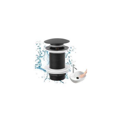 Desagüe de lavabo negro sin rebosadero – Estándar G 1 1/4 – Aleación de zinc y latón macizos – Drenaje rápido mediante válvula emergente