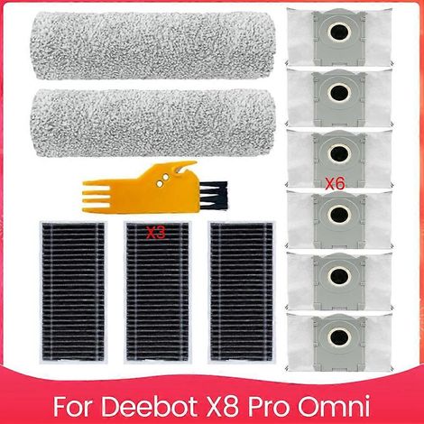 Accessoires pour aspirateur robot Ecovacs Deebot X8 Pro Omni : lingette de nettoyage à rouleau, filtres HEPA, sacs à poussière (1/5)