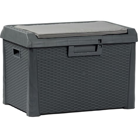 Toomax Compact Box Santorini Plus baule da 125L con seduta da giardino 73x50,5x49,5h cm, colore antracite effetto rattan, cuscino incluso, dotato di foro per lucchetto, ideale per esterni
