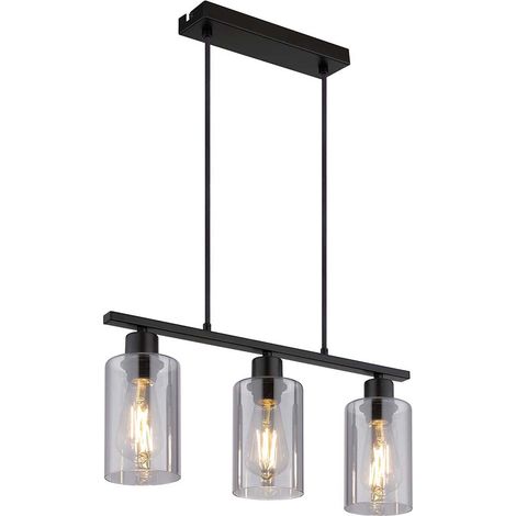 Pendelleuchte Esstisch Metall schwarz Matt Rauchglas Höhe verstellbar H 140 cm
