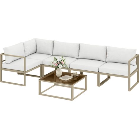 Outsunny 5 Seater Aluminium Garden Furniture Set w/ Table, White
