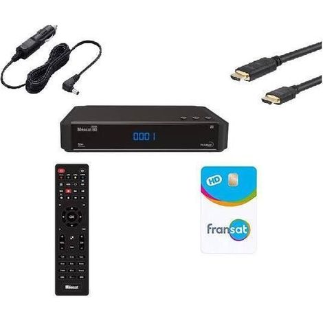 ASTON Récepteur TV satellite HD Connect + Carte Viacess Fransat PC6 + Câble HDMI + Câble allume cigare