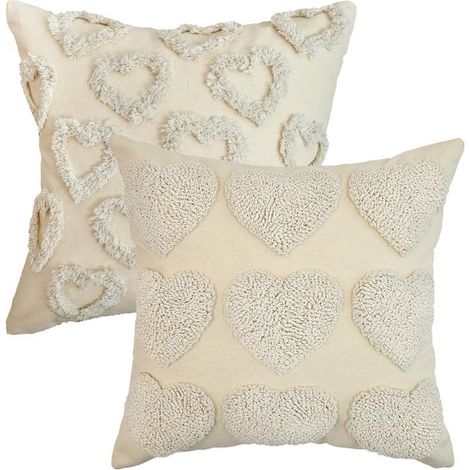 Beige,herzförmige Kissenbezüge aus weichem Kunstfell zum Valentinstag,2er-Set,45 x 45 cm (1/5)