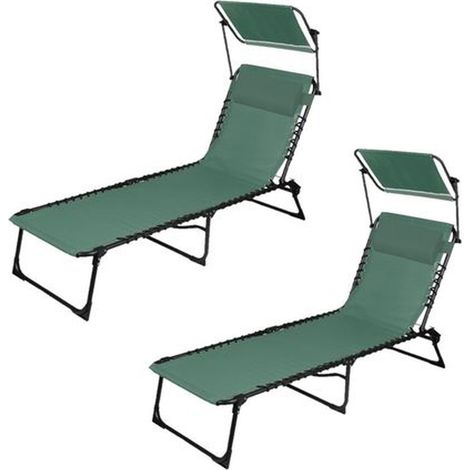 Lot de 2 bains de soleil avec coussin et pare-soleil inclinable (1/4)