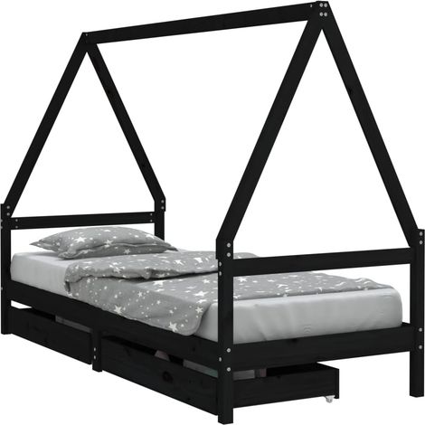 Estructura cama infantil y cajones madera pino negro 90x190 cm vidaXL