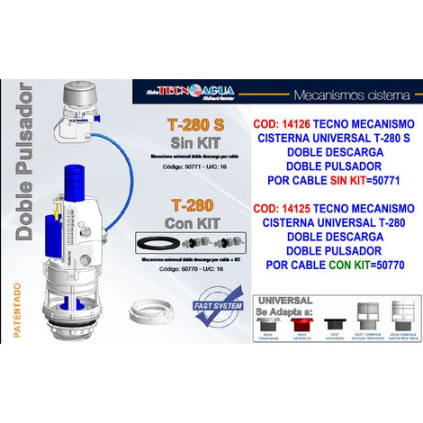 Déchargeur de réservoir bas à double chasse TECNO T280 avec câble et kit