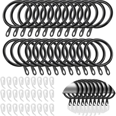 45pcs Anneaux Rideaux Métal avec Crochets Plastique, Noir (1/5)