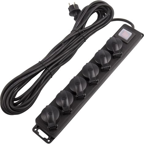 Base Múltiple 6 Enchufes Tipo F Schuko IP44 10m Negro (1/5)