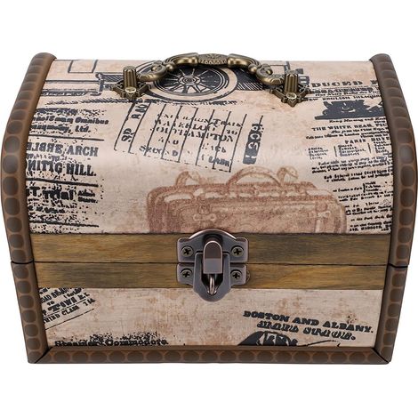 Vintage Treasure Chest with PU Leather Handle for Storing Cards and Jewelry, 6.10 x 4.13 x 4.13 Inches (1/5)