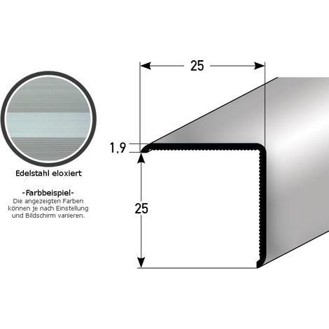 Eckschutzwinkel "Requena" 20 x 20 mm oder 25 x 25 mm aus Aluminium, selbstklebend oder ungebohrt-25 mm -selbstklebend-Edelstahloptik-1250