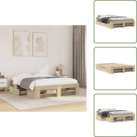 Bettgestell Sonoma-Eiche 135x190 cm Holzwerkstoff - Bettgestell - Bettgestelle - Bettrahmen - Bett (1/5)