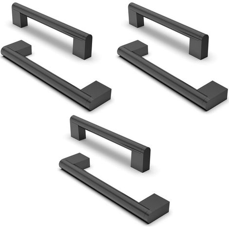 Modern European Drawer Handles - 128mm Hole Spacing - Ideal for Cabinets and Kitchen Furniture - Black - Pack of 6 (1/5)