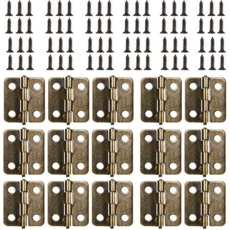 Bisagra plana de 18 x 15 mm, 50 piezas, minibisagras retro de bronce antiguo, duraderas y resistentes, con 200 tornillos para cajas, joyeros, armarios y accesorios de bricolaje (bronce).