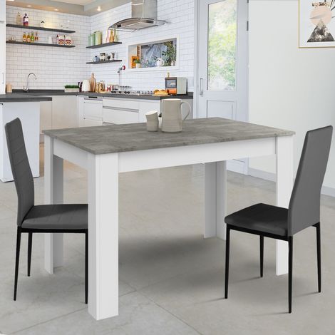 Mesa de comedor rectangular ROZY 6 personas tablero blanco efecto hormigón 110 cm