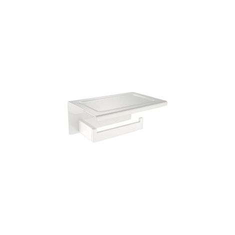 Contemporain Support Porte Papier Toilette avec Étagère en 304 Acier Inoxydable Bien Durable Couleur Blanc Doux dans Le Design Moderne Décoration Idéal pour Salle de Bain Toilette Cuisine