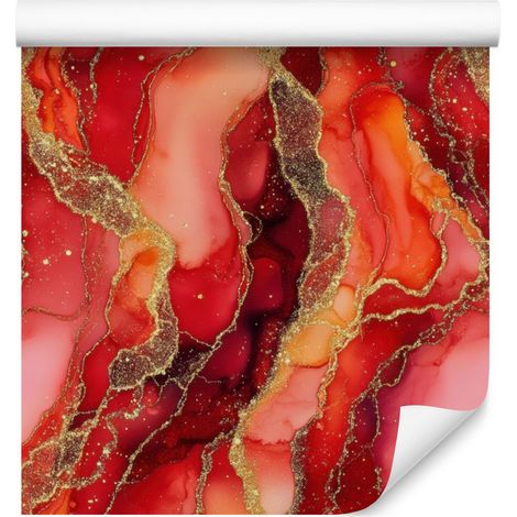 Papier peint rouge encre, orange et corail pour salon et chambre 50x1000 (1/5)