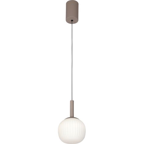 Suspension brune, verre strié blanc, LED 6W Italux
