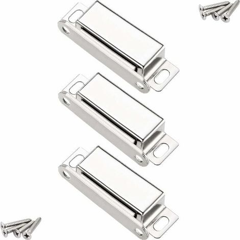 Lot de 3 fermetures magnétiques, fermeture magnétique de porte 20 kg et 12 vis, acier inoxydable 304, fermetures magnétiques pour portes de meubles/armoires/penderies