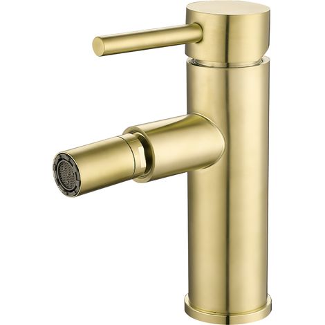 VALAZ Grifo de bidet monomando redondo caño recto dorado cepillado Serie Palancia