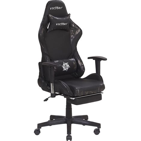 Silla de oficina de piel sintética negro gris blanco 126 - 136 cm gaming reposabrazos giratorios reposapiés ajustable altura moderno Victory (1/5)