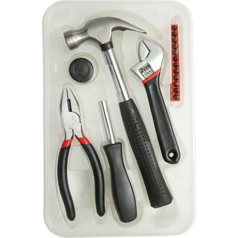 Kit di attrezzi e utensili combinati con martello, pinze, chiave regolabile, cacciavite e punte, 17 pezzi (1/5)