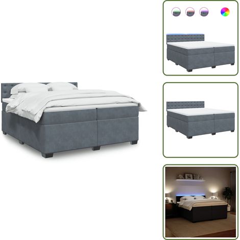 Lits avec lumière LED - vidaXL Sommier à lattes de lit et matelas Gris foncé 200x200cm Velours - Surmatelas confortable (1/5)
