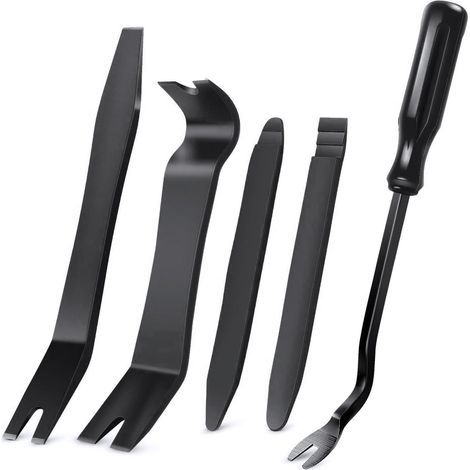 Kit d'outils de démontage de garnitures automatiques, kit d'outils anti-rayures pour le retrait du panneau de pincement de portière de voiture et du tableau de bord audio - 5 pièces black-Karteo (1/5)