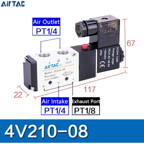 (4V210-08-AC220V) Électrovanne pneumatique de qualité supérieure, commande directionnelle, vanne magnétique (1/5)