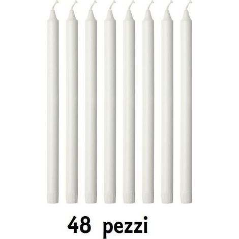TrAdE Shop Traesio - Set 48 Pezzi Candele Bianche Lunghezza 19cm In Cera Non Profumate Per Candeliere -