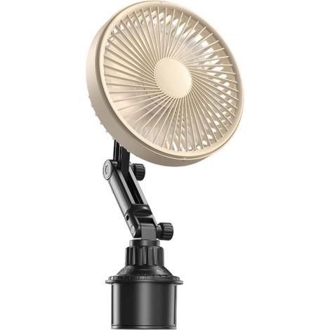 Ventilador para coche de 12V/24V con 3 velocidades, motor silencioso sin escobillas, batería de 3000mAh, portavasos ajustable, color beige. (1/5)