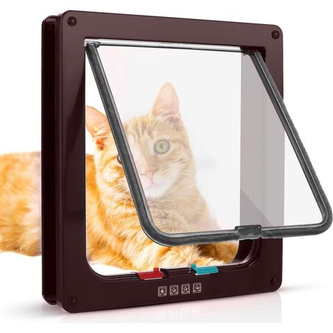 Chatière marron M-16 x 15,7 x 5,5 cm avec ouverture magnétique à 4 voies, pour chats et petits chiens, avec tunnel (1/5)