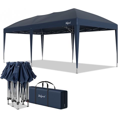 Zelsius Faltbarer Pavillon 3 x 6 m, Blau, Pop-Up Faltpavillon, Gartenzelt, Partyzelt mit Tasche (1/5)