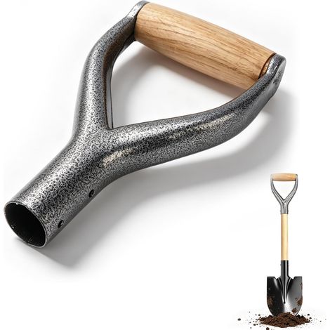 Manche de Pelle avec Poignée en Bois, Forme Y Diamètre Intérieur de 12,22 Pouces Poignée de Rechange en Fer Protection des Mains Accessoire de Jardin pour Creuser, Outil de Ratissage(Argent) (1/5)