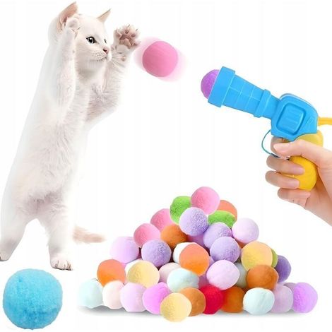 Pistolet à Balles en Peluche pour Chat - Jouet Interactif avec 20 Balles Douces et Sécurisées pour Animaux de Compagnie - (1/5)