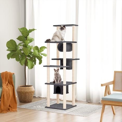 Arbre à chat Cadre d'escalade de Chat avec griffoirs en sisal Gris foncé 169 cm 74443 (1/5)