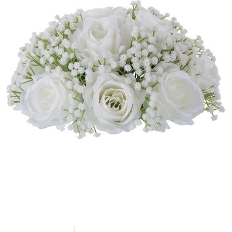 Boule de fleurs artificielles pour centre de table de mariage, roses cramoisies et gypsophile, décoration de fête DIY, arrangement floral en soie pour maison (1/5)