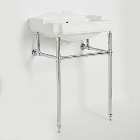 Milano Windsor 590mm x 495mm White Ceramic Bathroom Basin Sink with Chrome Washstand - 2 Tap Hole (1/4)
