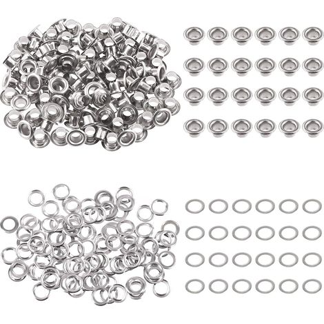100 - Œillets Métal - Rondelles Acier - Réparation Toile Cuir Rideaux - Bricolage Chaussures Tentes - Argent - 4mm (1/5)