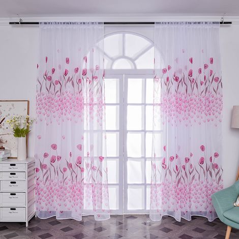 Rideau Voile - Impression Fleurie - Poche Pour Tringle - Polyester - Pour Salon Chambre Nursery Bureau - 100 x 270 cm ou 100 x 200 cm - 1 Pièce (1/5)