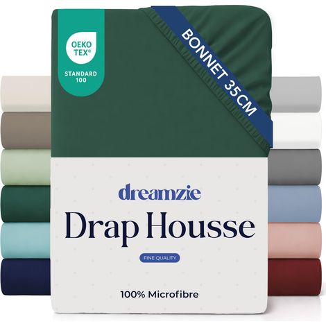 Drap Housse 80x200cm Vert Pétrole Grand Bonnet 35cm (1/5)