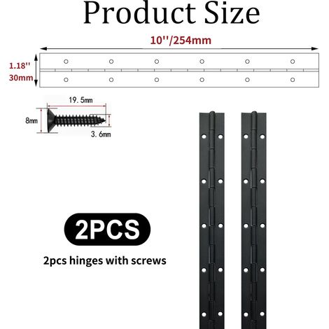 (2 pièces 10 po x 30 mm x 1,2 mm) 2 charnières piano continues pour porte d'armoire, boîte en bois, meuble, placard, usage marin (1/5)