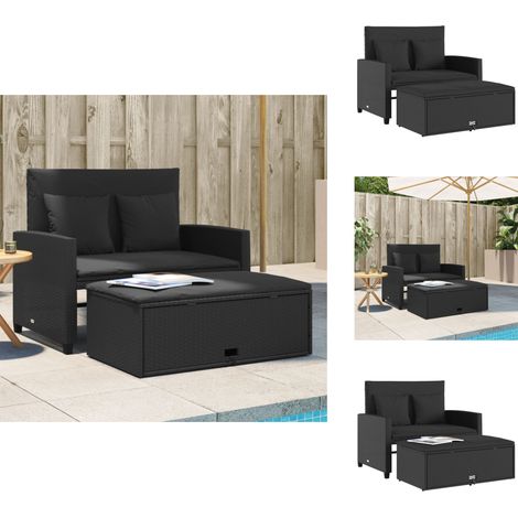 Canapé de jardin avec coussins 2 places noir résine tressée - Canapé De Jardin - Canapé Extérieur - Salon De Jardin - Ensemble De Jardin - Mobilier De Jardin (1/5)