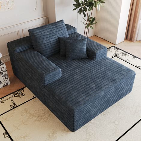 Sofá chaise longue azul de pana, sin montaje (1/5)