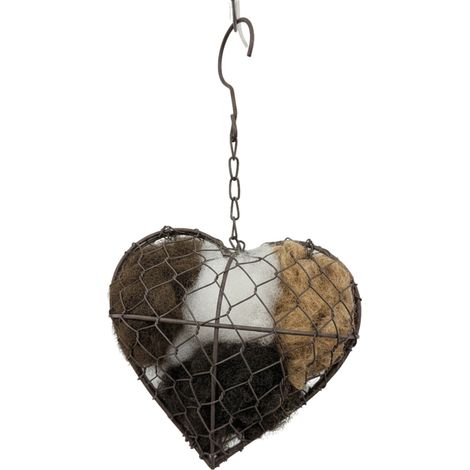 Nido para pájaros hecho a mano de fibra de alpaca con forma de corazón y soporte, refugio para colibríes al aire libre, casita artística para pájaros.