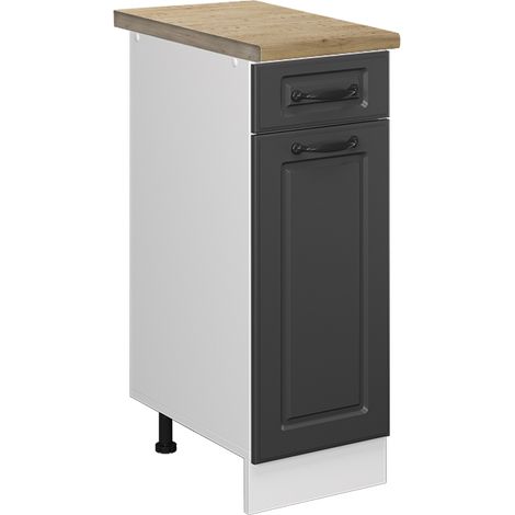 Mueble bajo de cocina R-Line, Antracita casa de campo, 30 cm , ET Roble, Vicco