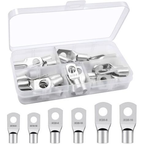 Packung mit 30 verzinnten Kupfer-Crimp-Anschlüssen – 16/25/35 mm² Querschnitt – Rund mit M8/M10-Öse – Hohe Leitfähigkeit für Autobatterien (1/5)