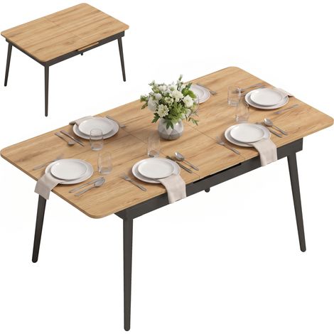 Mesa de comedor, extensible, 160 x 85 x 75 cm, roble (1/5)
