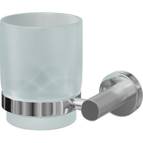 Colore Polished Chrome and Frosted Glass Industrial Style Wall Mounted Bathroom Tumbler (1/5)