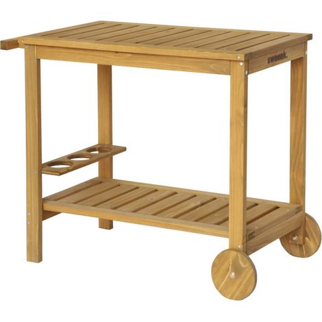 sweeek - Outdoor-Küchenwagen 95 cm aus Tannenholz mit Rädern und Griff (1/5)
